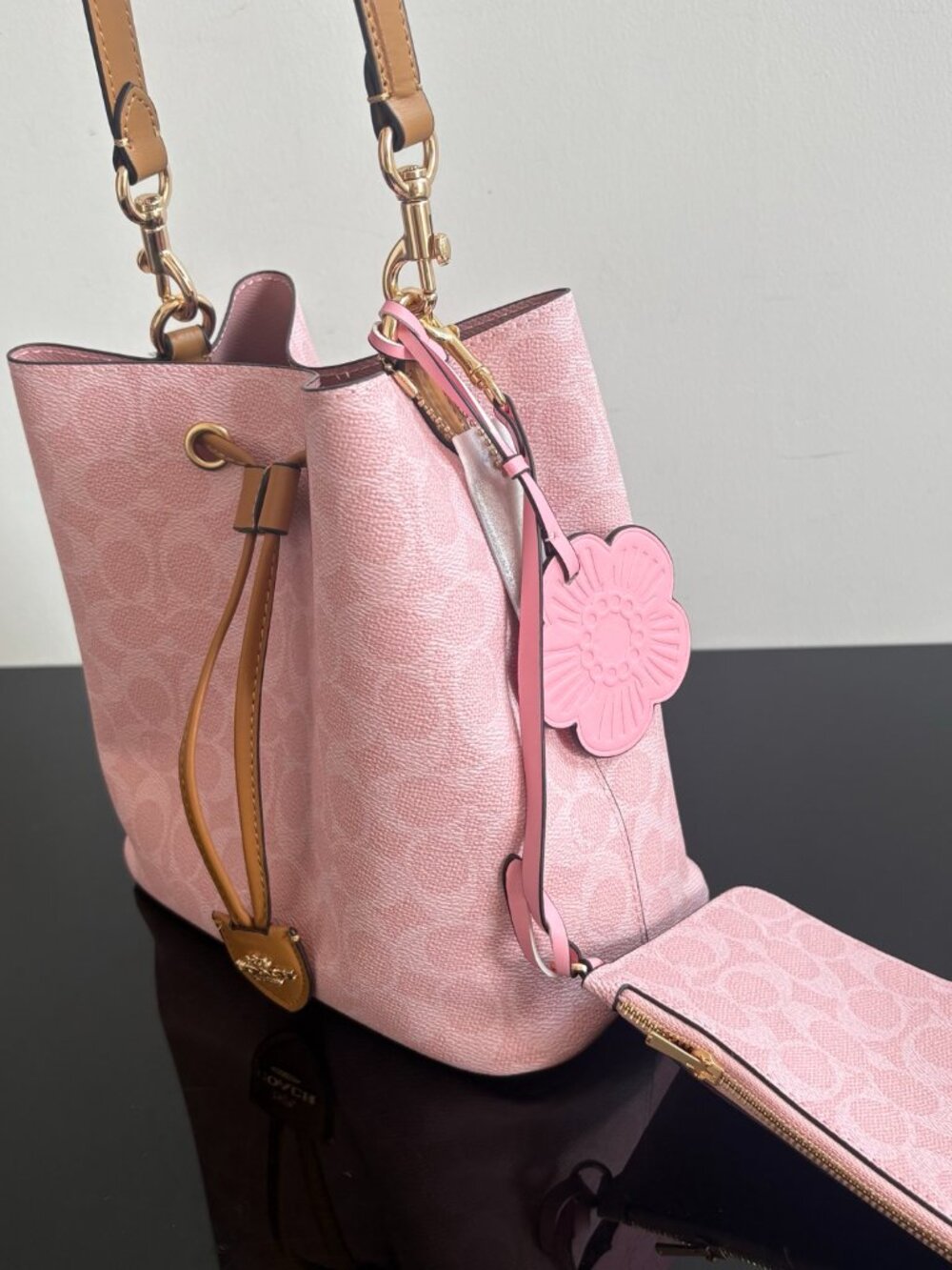 Coach Pink Monogram Drawstring Bucket Bag - Picture 6 of 9